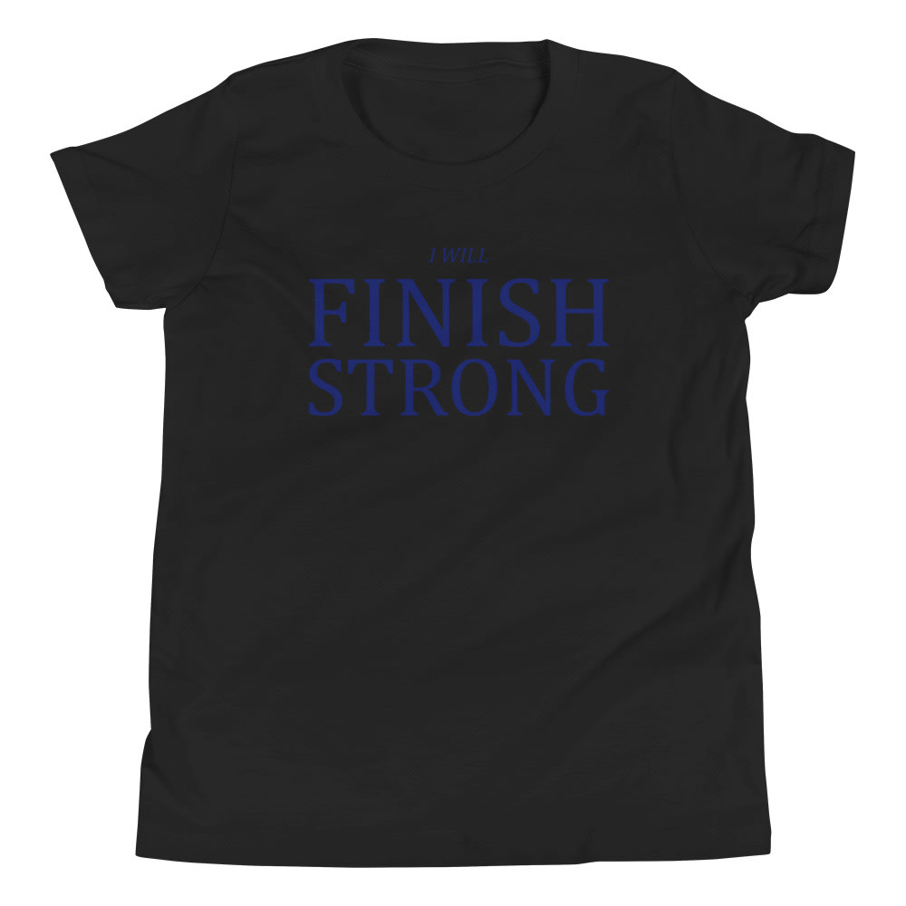 "I Will Finish Strong" by Brad Cousino Youth Shirt, Navy Logo