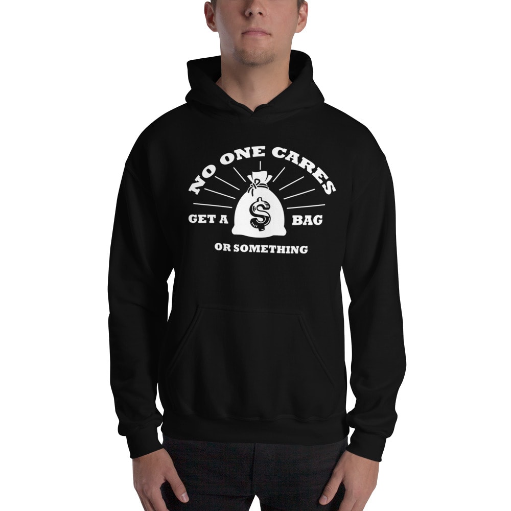 No One Cares Base by Jackson Pruitt Unisex Hoodie, White Logo