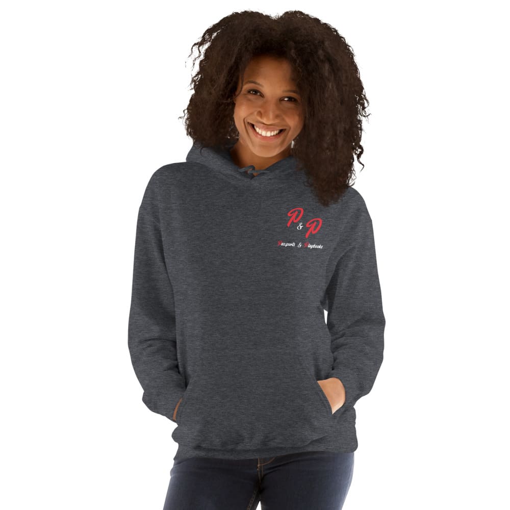 Passports and Playbooks Unisex Hoodie, Red&White Logo