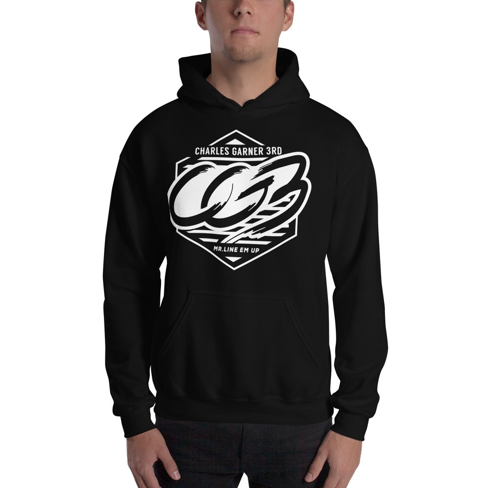 MR.LINE EM UP by Charles Garner Hoodie, White Logo