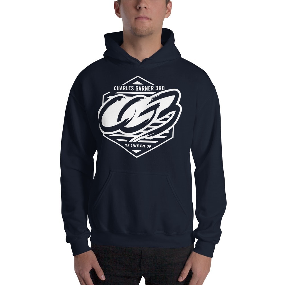 MR.LINE EM UP by Charles Garner Hoodie, White Logo
