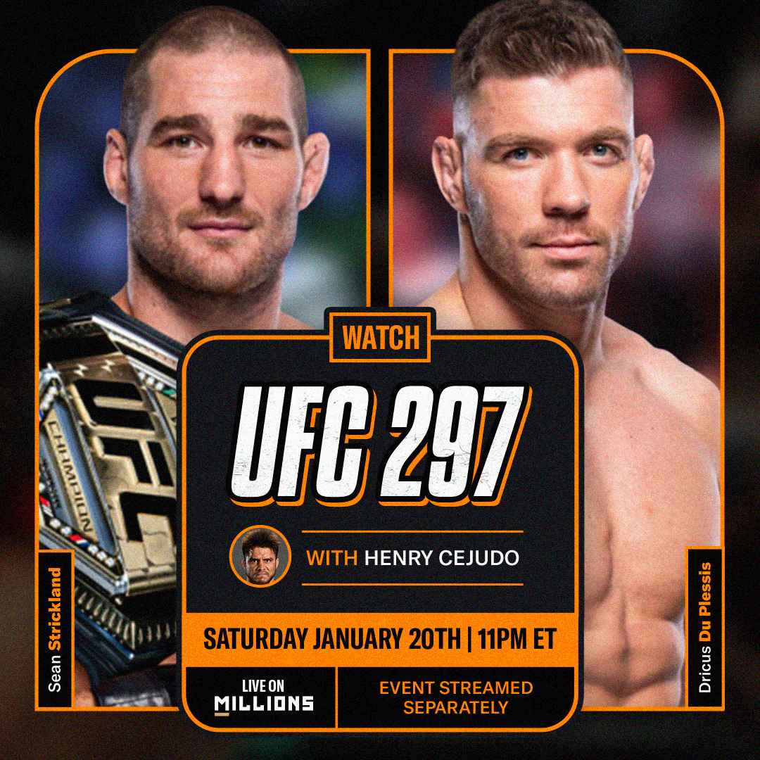 Henry Cejudo. UFC WatchParty. Fight streamed separately. January 20th, 2024, Only on MILLIONS.co