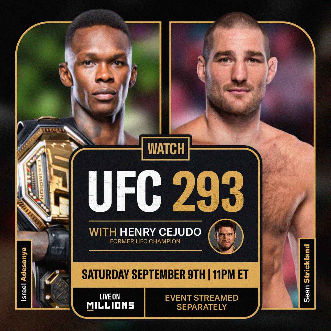 Henry Cejudo. UFC WatchParty. Fight streamed separately. September 9th, 2023, Only on MILLIONS.co