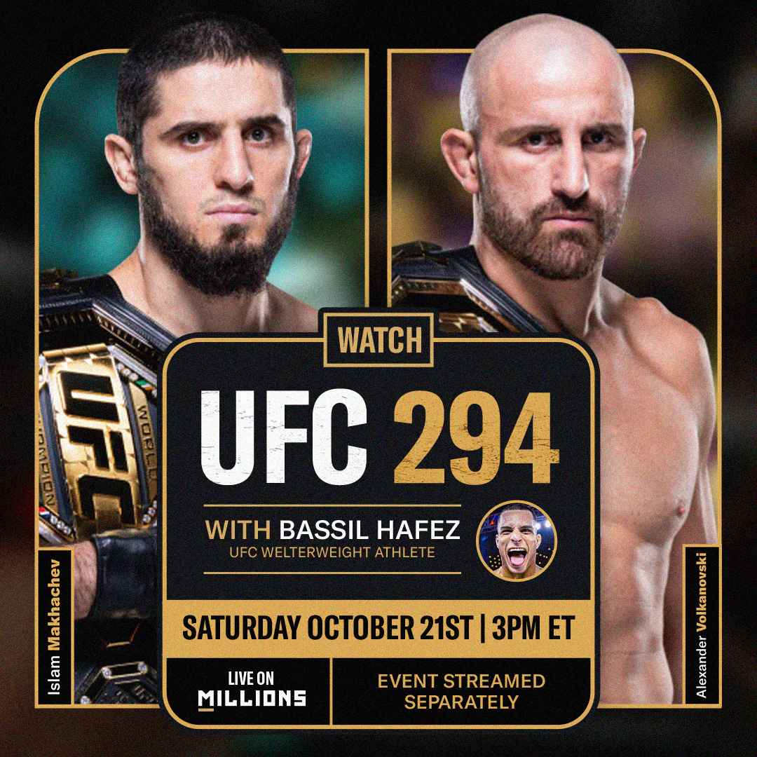Bassil Hafez. UFC WatchParty. Fight streamed separately. October 21st, 2023, Only on MILLIONS.co