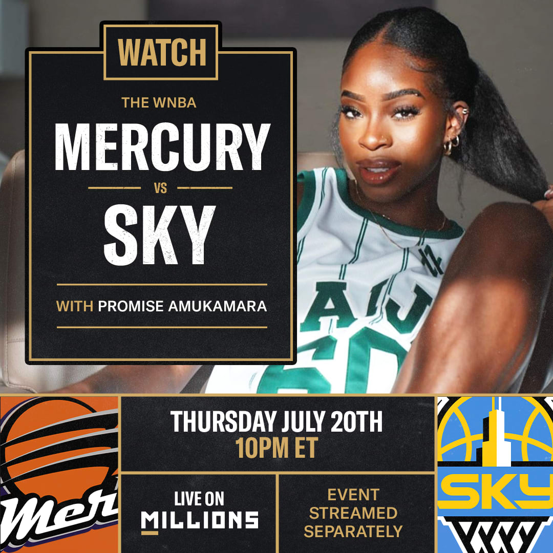 Promise Amukamara. WNBA WatchParty. Game streamed separately. July 20th, 2023, Only on MILLIONS.co