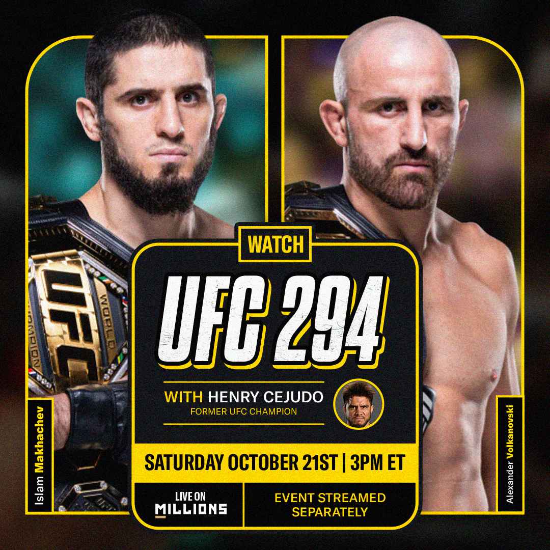 Henry Cejudo. UFC WatchParty. Fight streamed separately. October 21st, 2023, Only on MILLIONS.co