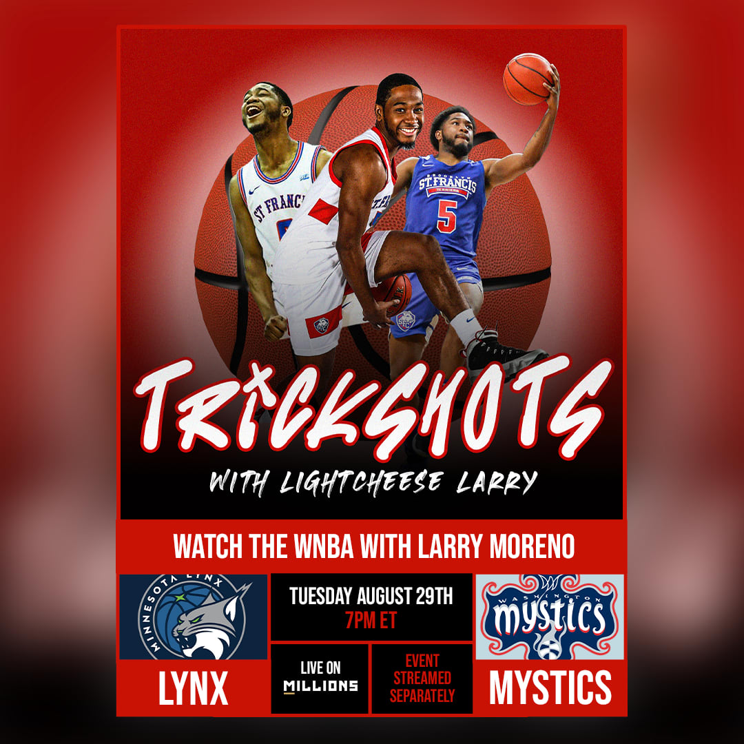 Larry Moreno. WNBA WatchParty. Game streamed separately. August 29th, 2023, Only on MILLIONS.co