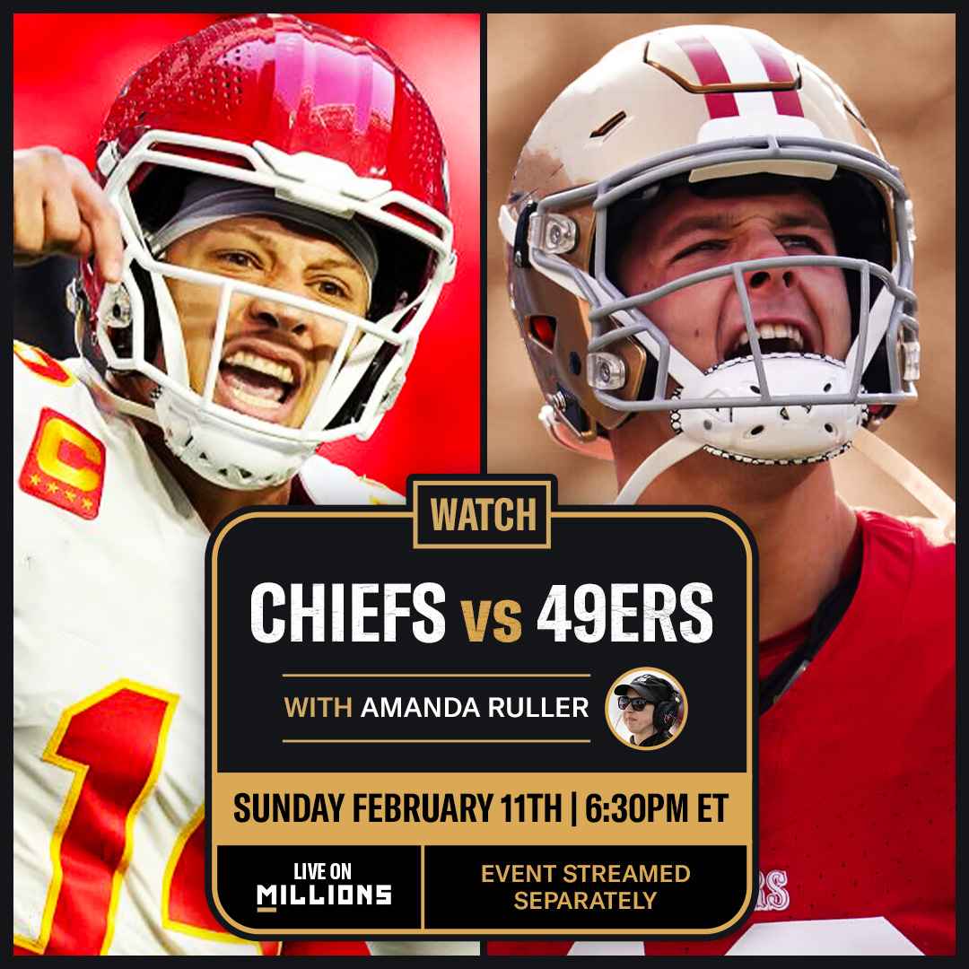 Amanda Ruller. NFL WatchParty. Game streamed separately. February 11th, 2024, Only on MILLIONS.co