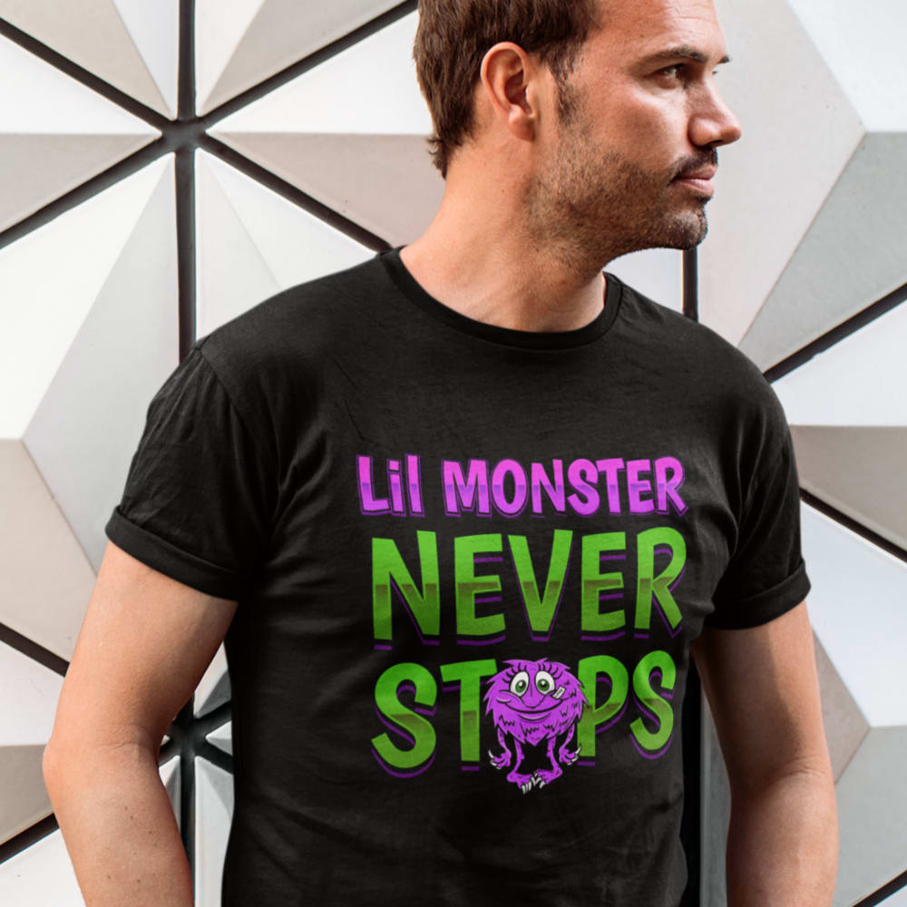 Lil Monster Never Stops by Vanessa Demopoulos, Men's T-Shirt