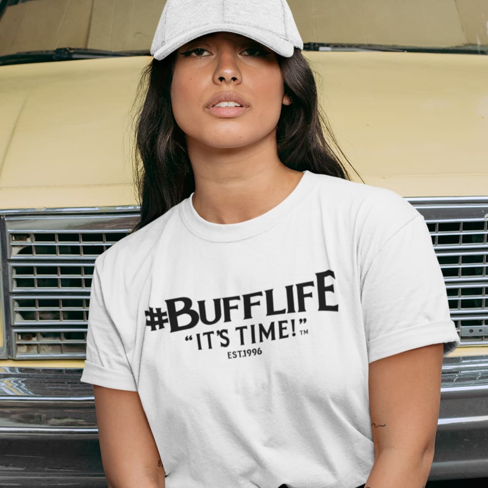  "BUFFLIFE" BY BRUCE BUFFER, WOMEN'S T-SHIRT, BLACK LOGO