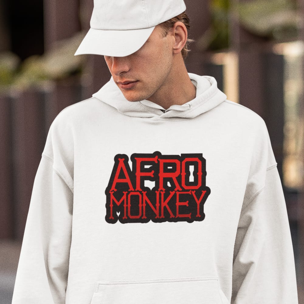 Afro Monkey by Andre Ewell, Men's Hoodie, Red Logo