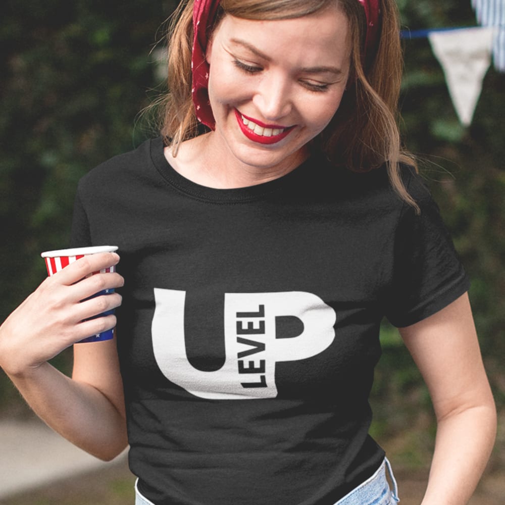 "LevelUp" by Cooper Donlin Women's T-Shirt, White Logo