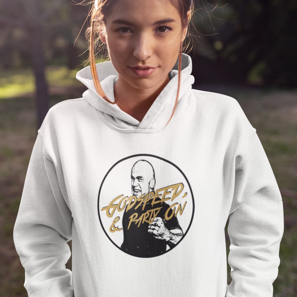"Godspeed & Party On" by Bas Rutten, Women's Hoodie, Black and White Logo