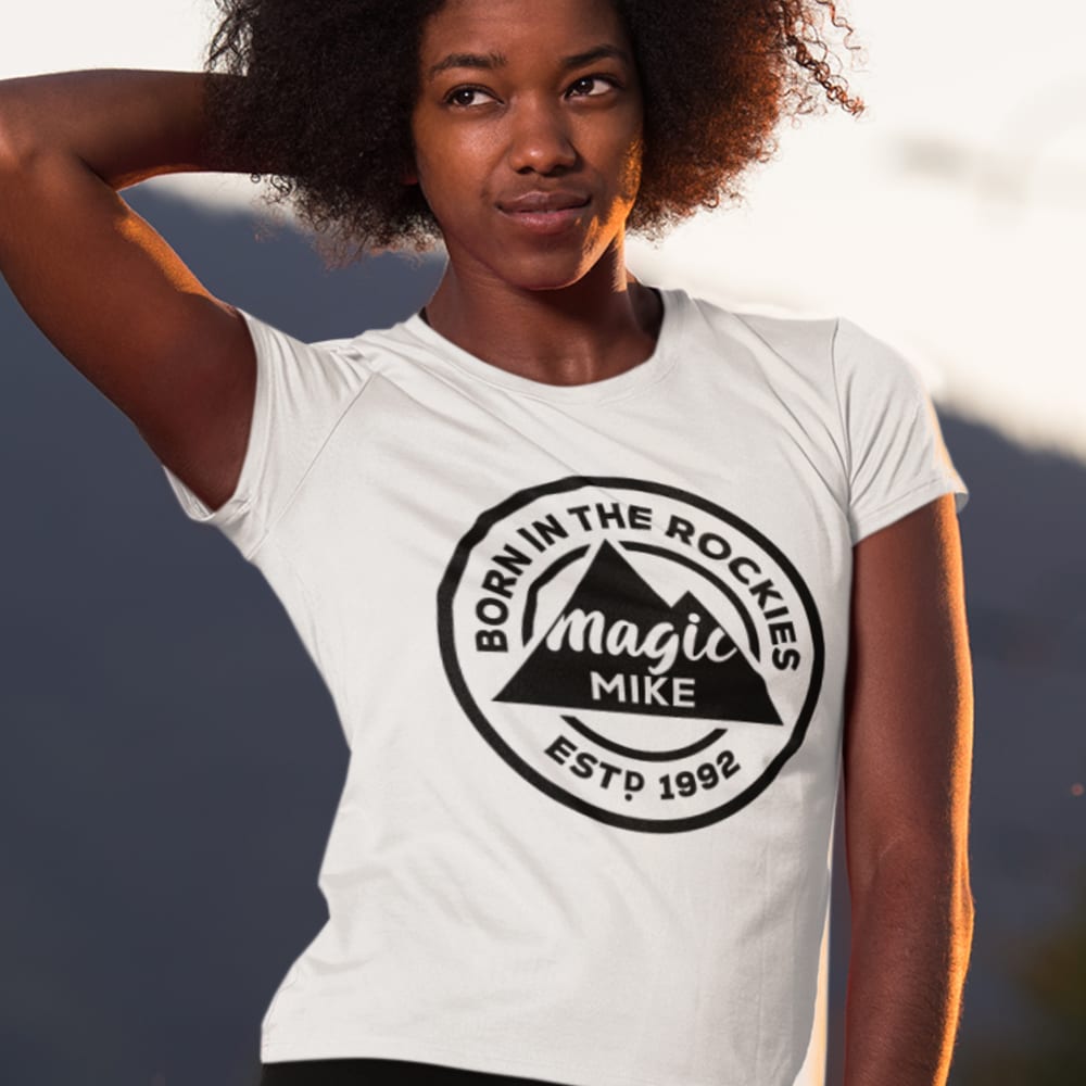 Born in the Rockies by Mike Hamel Women's T-Shirt, Black logo