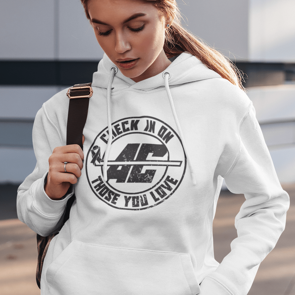 AC Check in on those you Love by Ashley Clark Unisex Hoodie, Black Logo