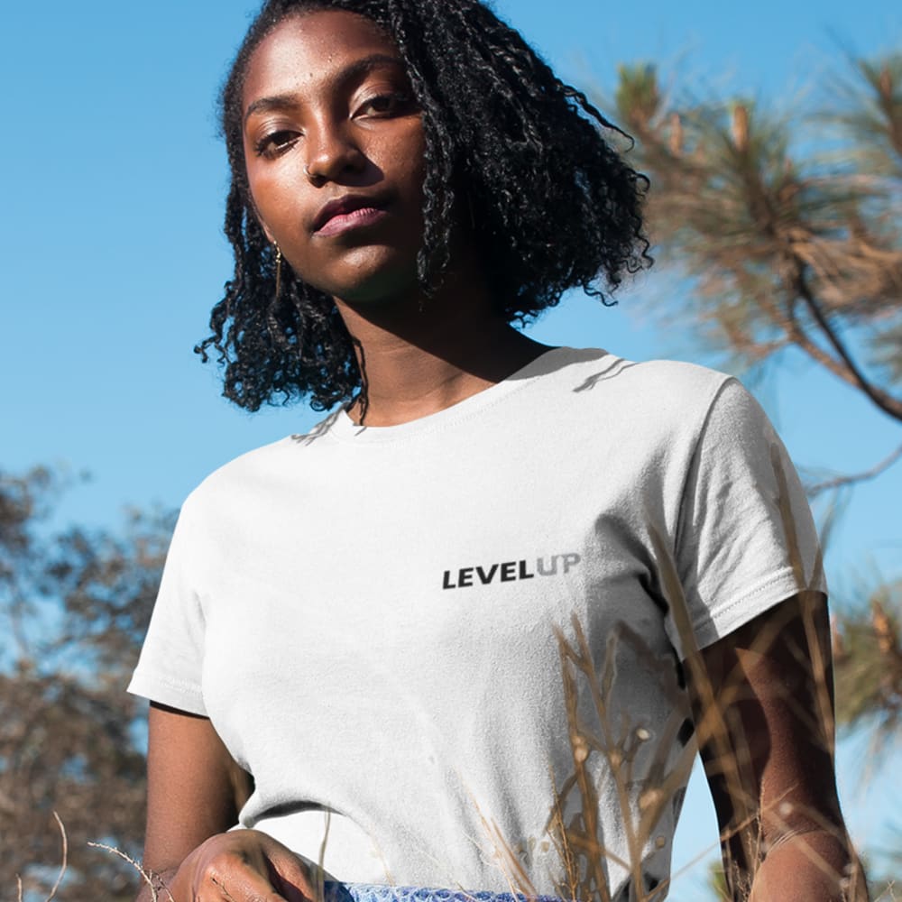  "LevelUp II" by Cooper Donlin Women's T-Shirt, Black Logo