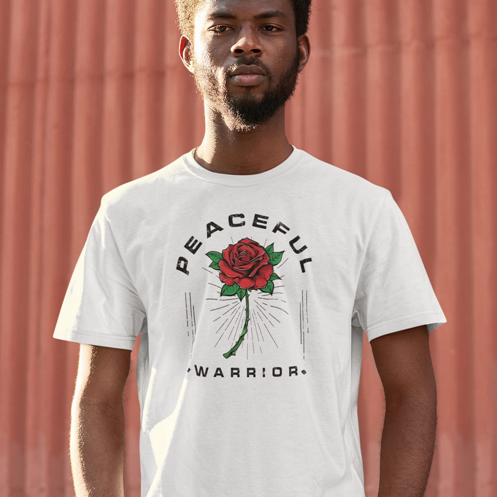 Peaceful Warrior Rose Design by Caleb Crump T-Shirt, Dark Logo