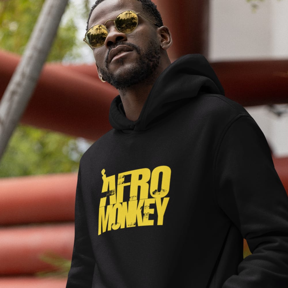 Afro Monkey by Andre Ewell, Men's Hoodie, Yellow Logo
