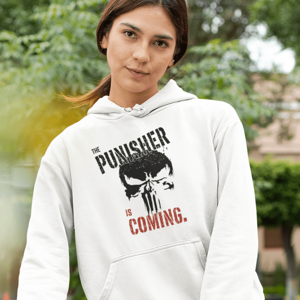 The Punisher Is Coming by Torrez Finney  Unisex Hoodie, Dark Logo