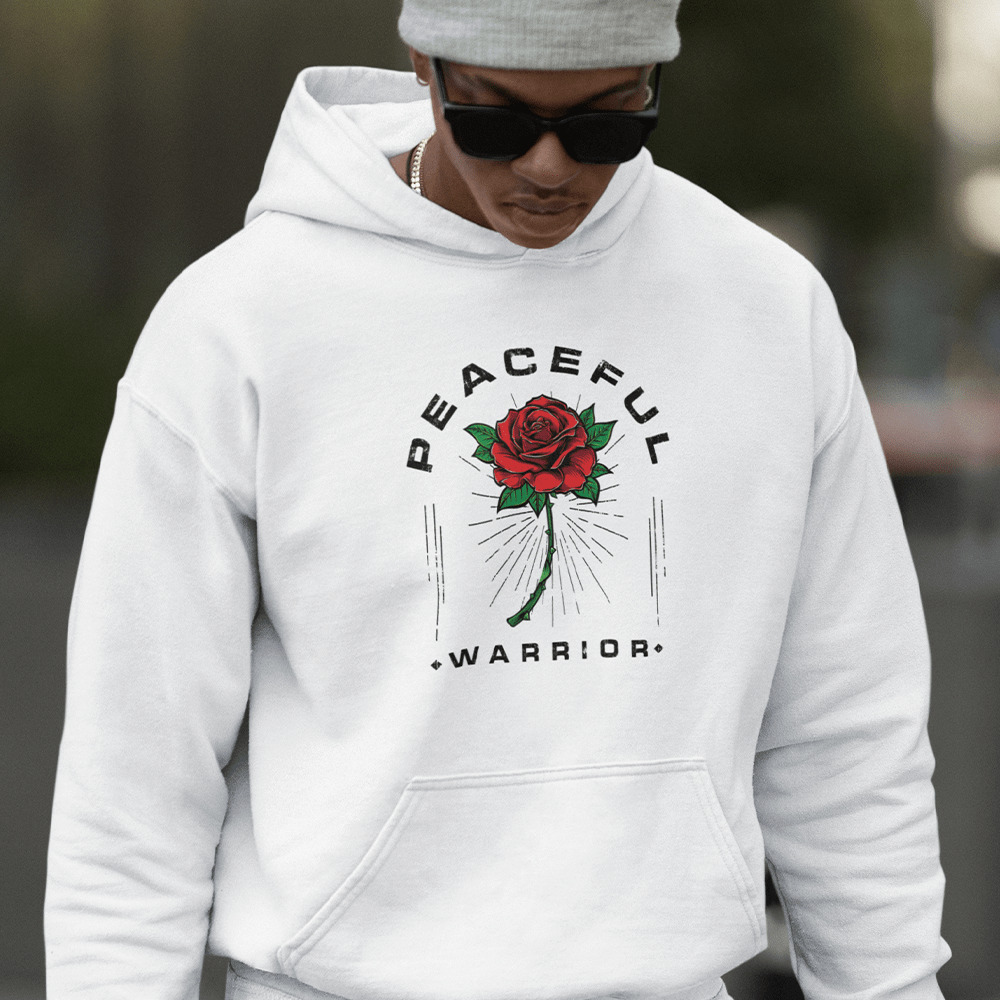 Peaceful Warrior Rose Design by Caleb Crump Hoodie, Dark Logo