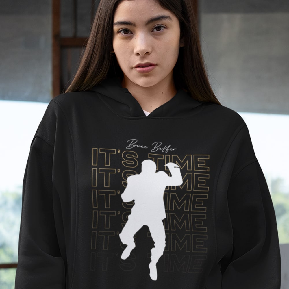 It's Time™ by Bruce Buffer, Women's Hoodie, White and Gold Logo