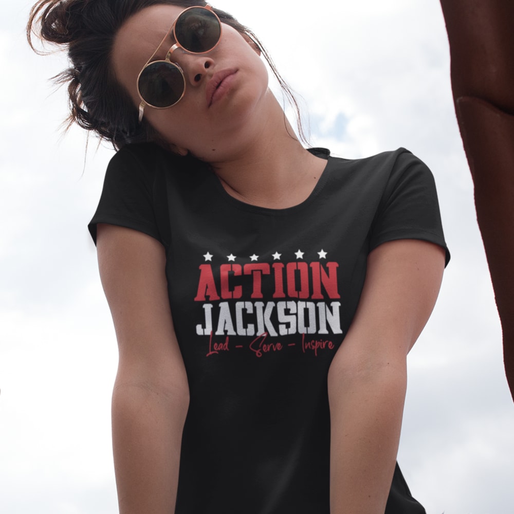 Lead-Serve-Inspire ACTION by Patrick Jackson Women's T-Shirt, White Logo