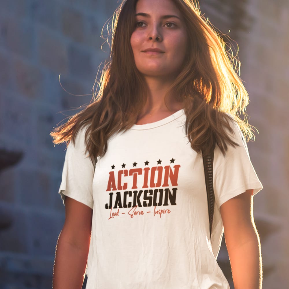 Lead-Serve-Inspire ACTION by Patrick Jackson Women's T-Shirt, Black Logo