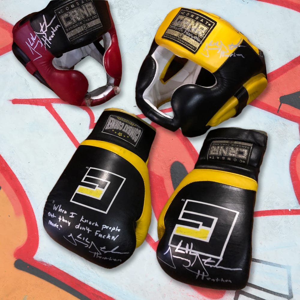 Head Gear & Training Gloves, Signed By Jeremy "Lil Heathen" Stephens