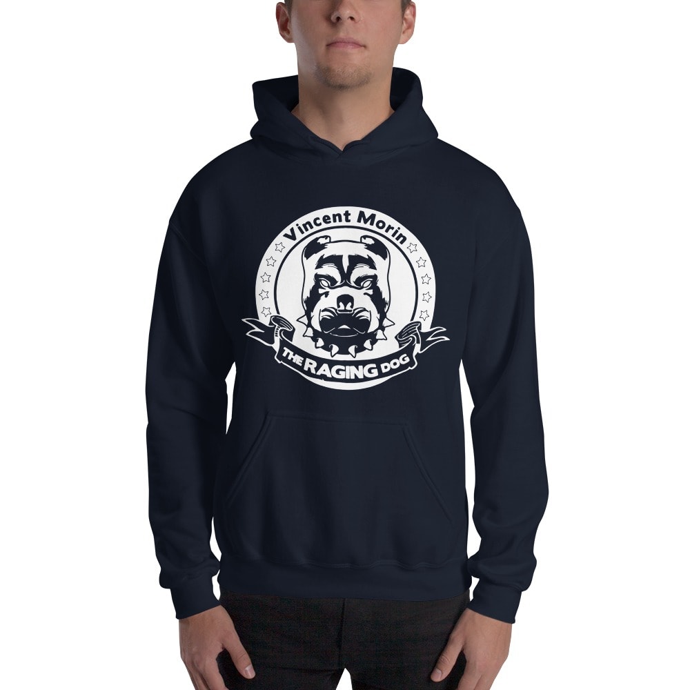 "Raging Dog" By Vincent Morin Men's Hoodie, All White Logo