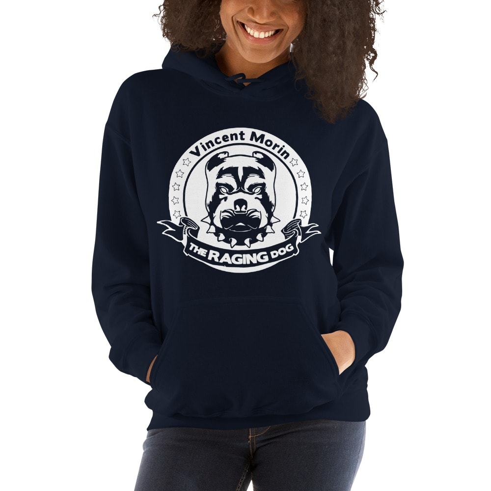 "Raging Dog" By Vincent Morin Women's Hoodie, All White Logo