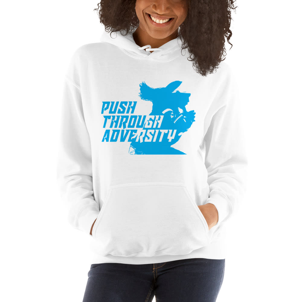  Push Through Adversity Kyle Martin Women's Hoodie, Blue Logo