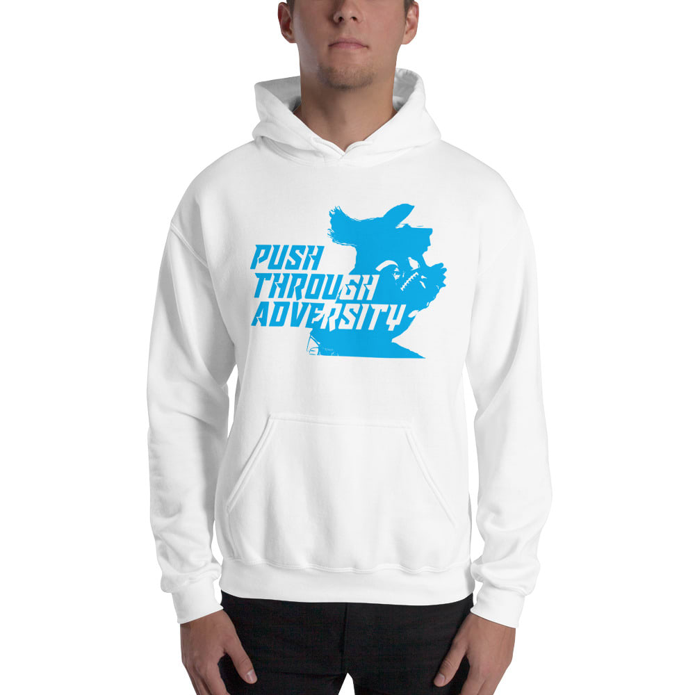 Push Through Adversity Kyle Martin Men's Hoodie, Blue Logo