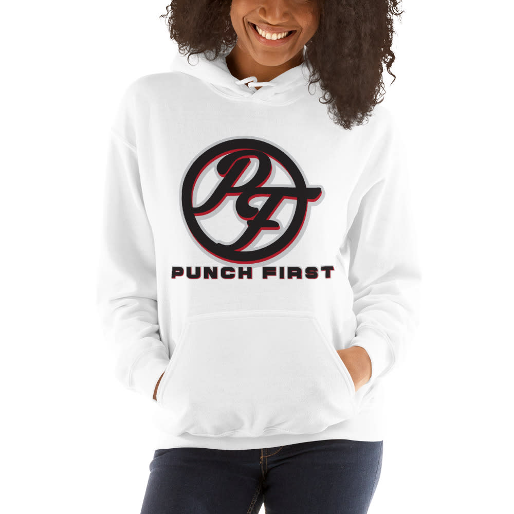 "Punch First" by Greg Foster Women's Hoodie, Black Logo Large