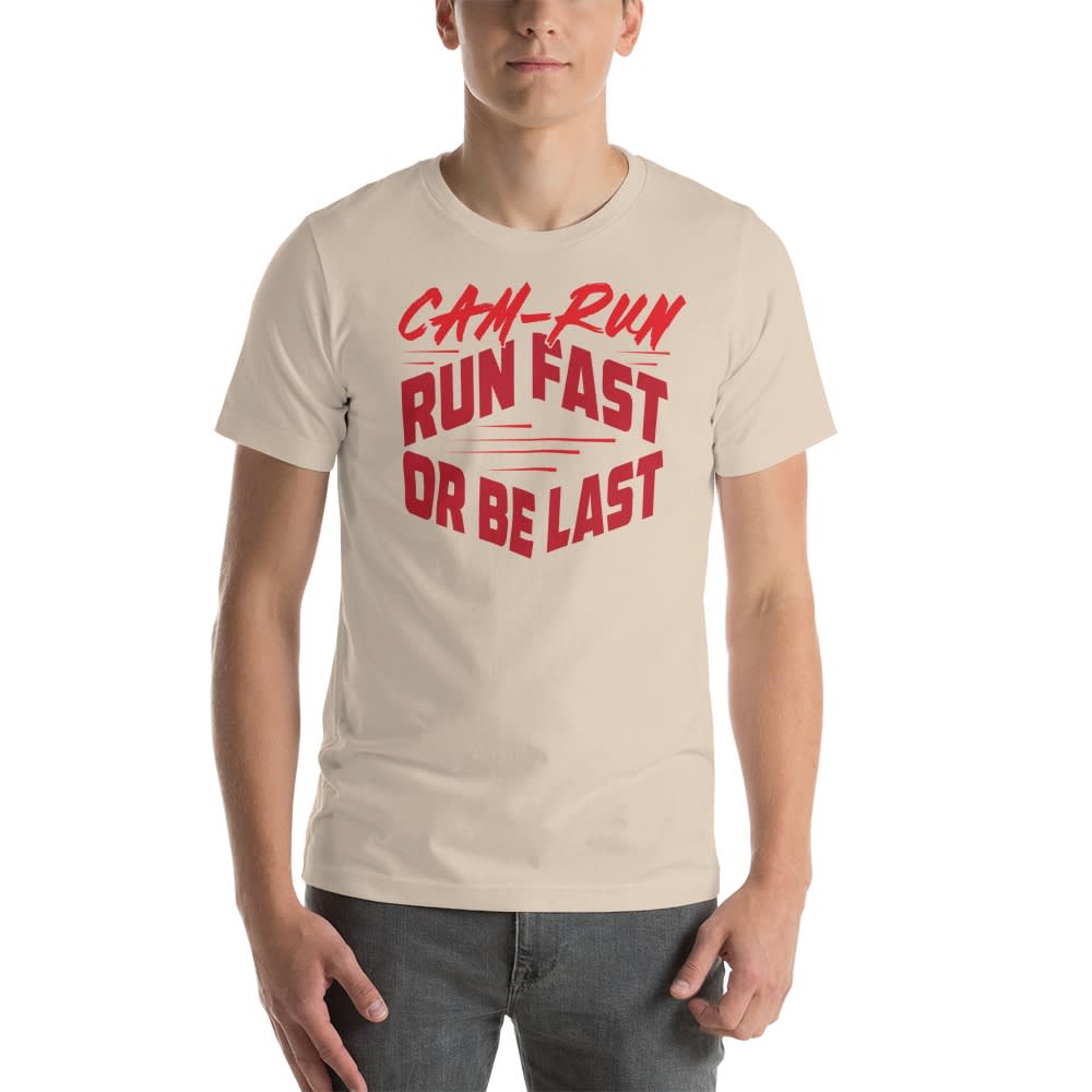  RUN FAST OR BE LAST by Cameron Jackson Men's T-Shirt, Red Logo