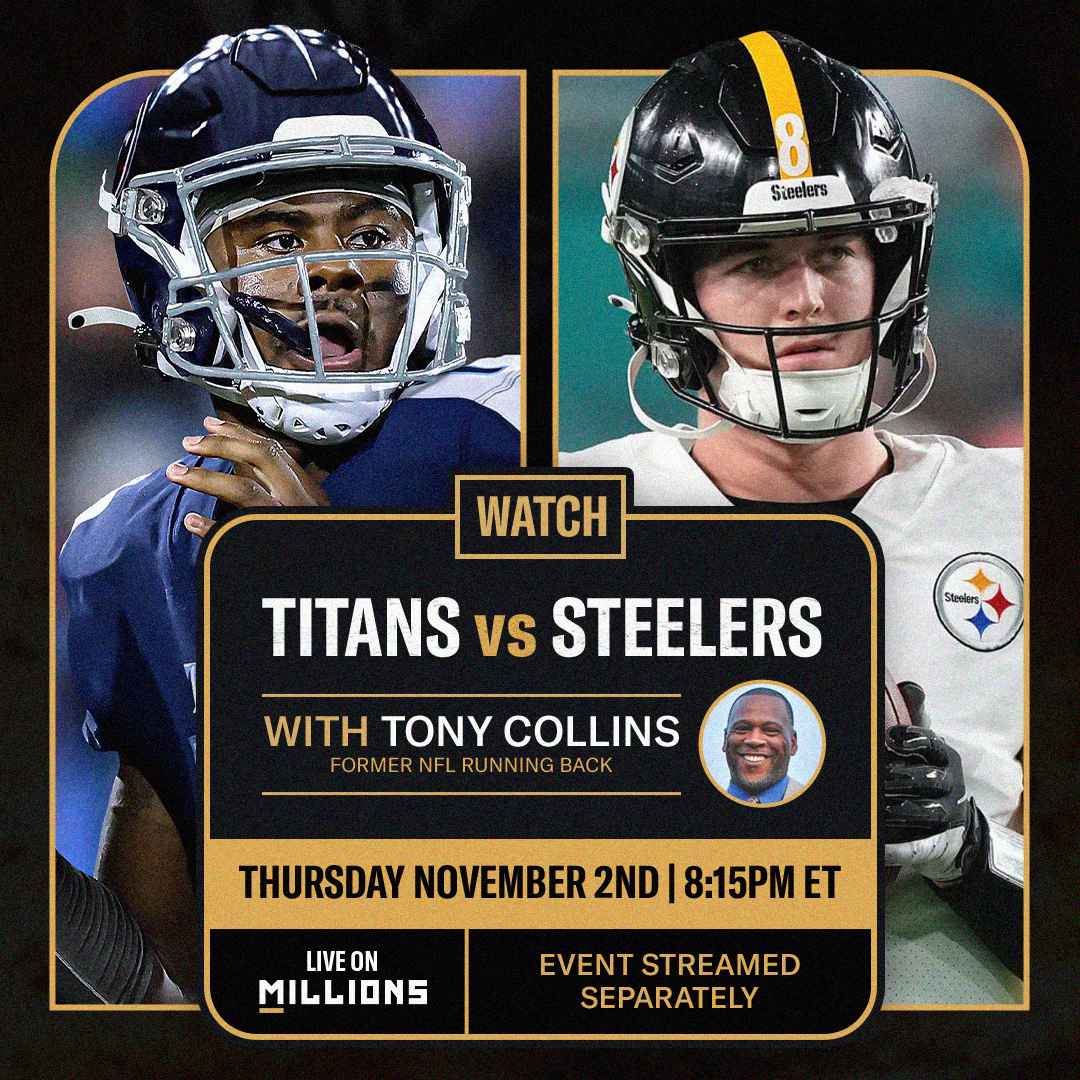 Tony Collins. NFL WatchParty. Game streamed separately. November 2nd, 2023, Only on MILLIONS.co