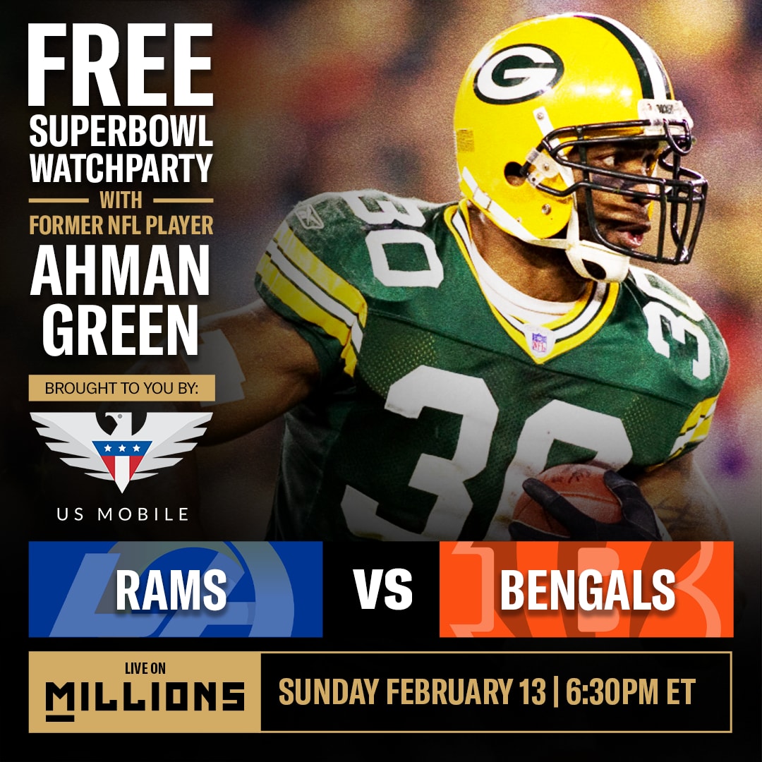 FREE NFL SuperBowl WatchParty with NFL Legend Ahman Green brought to you by US Mobile