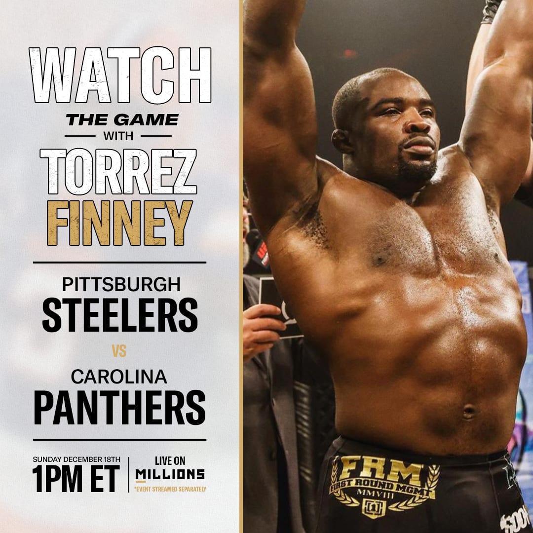 Torrez Finney: Free WatchParty. Pittsburgh Steelers vs. Carolina Panthers. December 18, 2022, Only on MILLIONS.co