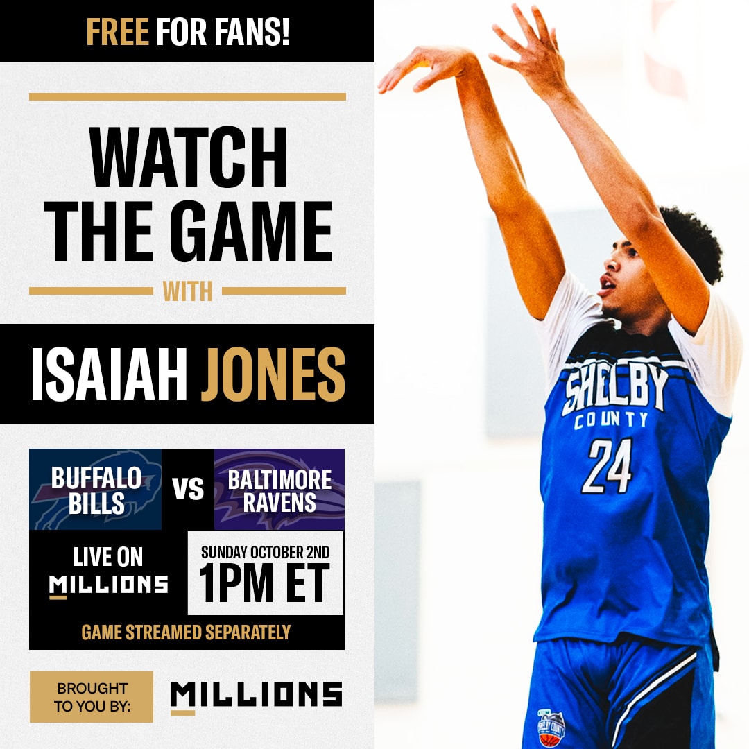 Isaiah Jones: Free WatchParty. Buffalo Bills vs. Baltimore Ravens. October 2, 2022, Only on MILLIONS.co
