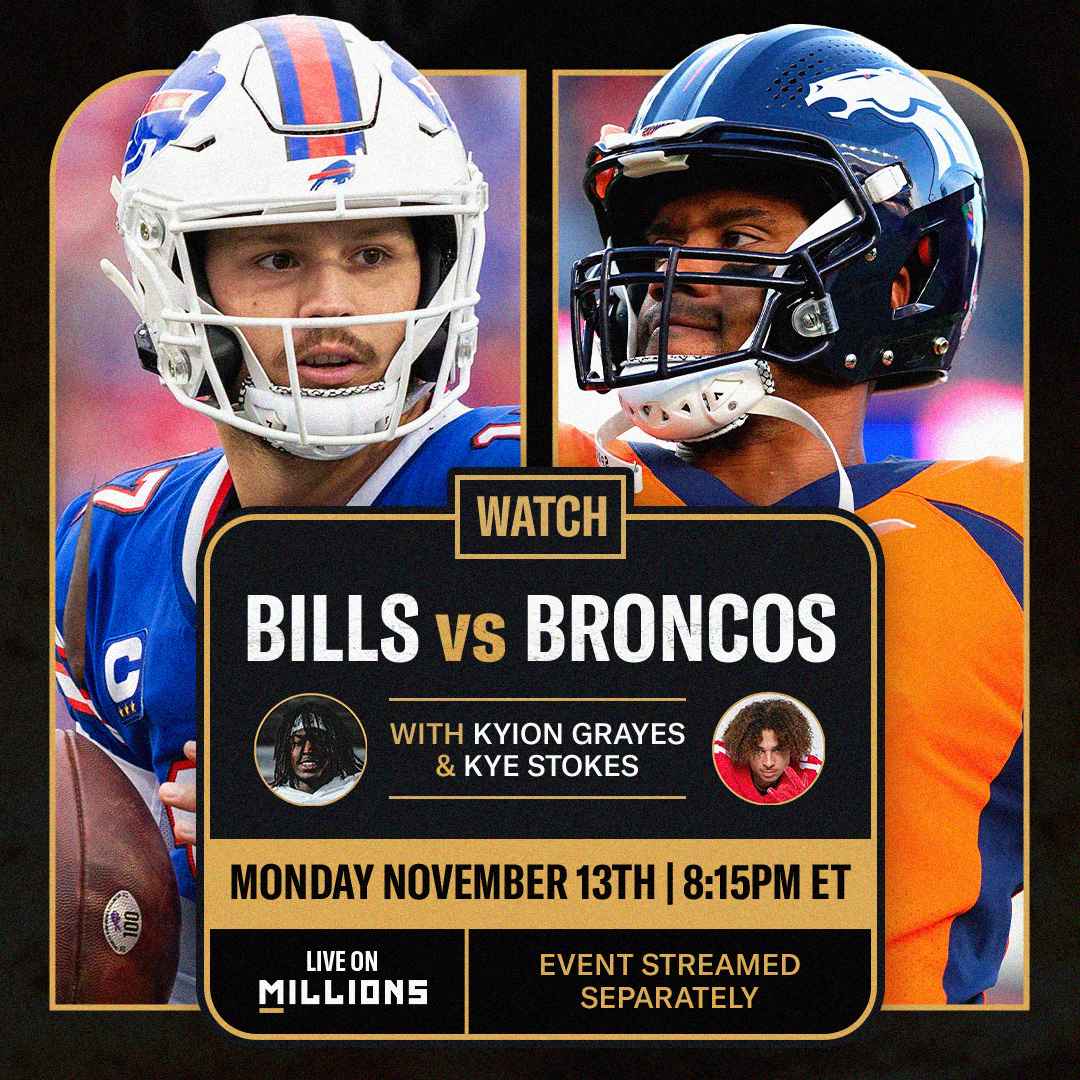 Kye Stokes and Kyion Grayes. NFL WatchParty. Game streamed separately. November 13th, 2023, Only on MILLIONS.co