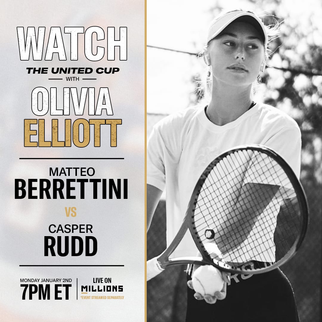 Olivia Elliott: Free WatchParty. United Cup: Berrettini vs. Ruud. January 2, 2023, Only on MILLIONS.co